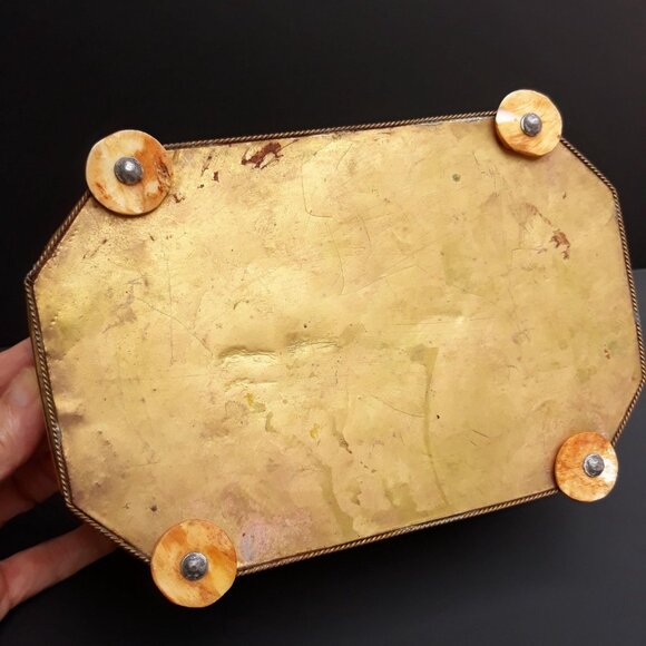 Moroccan Inlaid Bone and Brass Lidded Trinket or Jewelry Box - Picture 5 of 9